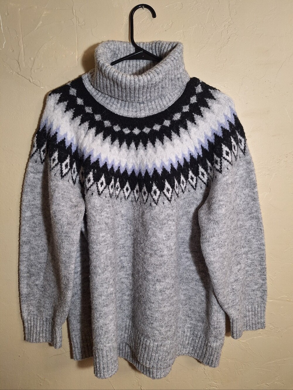 ASPEN Fair Isle Nordic Wool Blend Turtleneck Sweater Heather Grey Black 2X